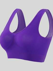 1pc Seamless Wireless Supportive Lift Adjustable Plus Size Women Sports Bra With Removable Pads, Comfortable For Yoga, Sleep - Bold Plum - View 7