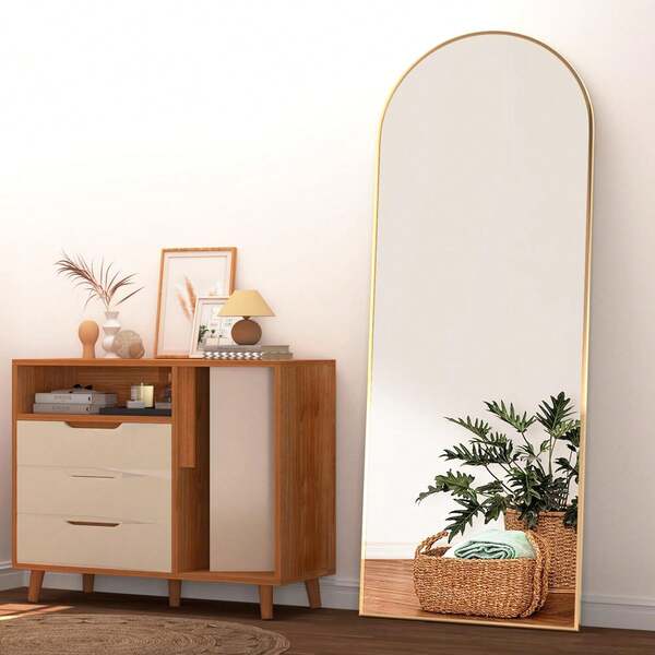 Arched Full Length Mirror 162CM*53CM, Floor Standing Mirror, Unique Vertical Mirror, Black Metal Frame Mirror, For Living Room, Bedroom, Entrance, And Bathroom Home Decor Back To School Room Decor School Supplies