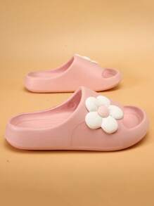 Papuci de casă pentru copii, spumă, talpă moale, antiderapantă, casual, cu vârf deschis, cu decor floral, ușoare, pentru interior, mărimi pentru fete