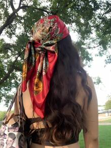 1pc Women Bandana Bohemian Paisley Printed Women Satin Scarf, Elegant Casual Headscarf/Shawl For Daily Life And Sun Protection