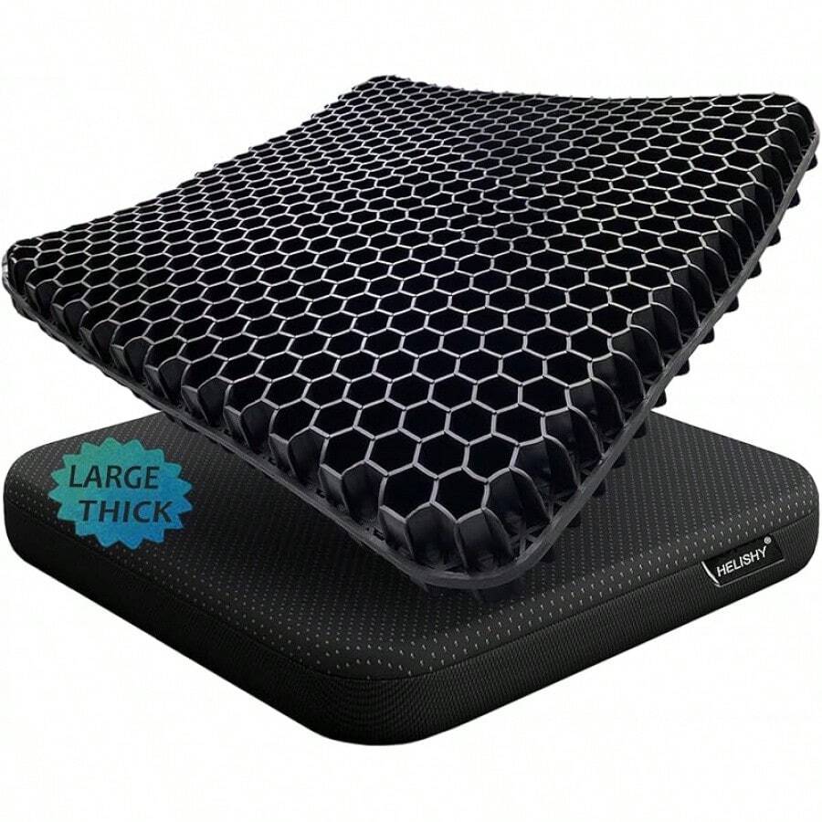 Gel Cushion Long Sitting Pressure Relief (Large & Thick) - Wheelchair Cushion Pressure Sores - Coccyx, Sciatica & Tailbone Pain Relief - Non-Slip Butt Pillow Office, Home, Car - Black - View 1