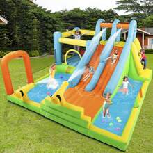 JOYLDIAS Discount Summer Giant Inflatable Water Slide, Waterpark Bounce House With 2 Long Slides, Splash Pool, Trampoline, Climbing Wall, Tossing Game Ring, 550W Hairdryer For Children's Backyard Gardens Indoor And Outdoor Use - 美規A型插(110-127V) - 查看 1