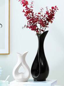 1pc White & Black Plastic Vase, Artificial Dried Flower Vase, Unbreakable Small Vase, Floral Arrangement Vase, Simple Decor For Living Room, Dining Table, Wedding, Valentine"S Day