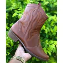 Women's Western Country Texan Boot Short Shaft With Zipper And Embroidery Pointed Toe Comfortable Fashion - Rust Brown - View 3