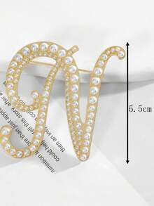 1 件简约风格 26 个英文字母珍珠女士胸针，女友礼物 - 彩色 - 查看 8