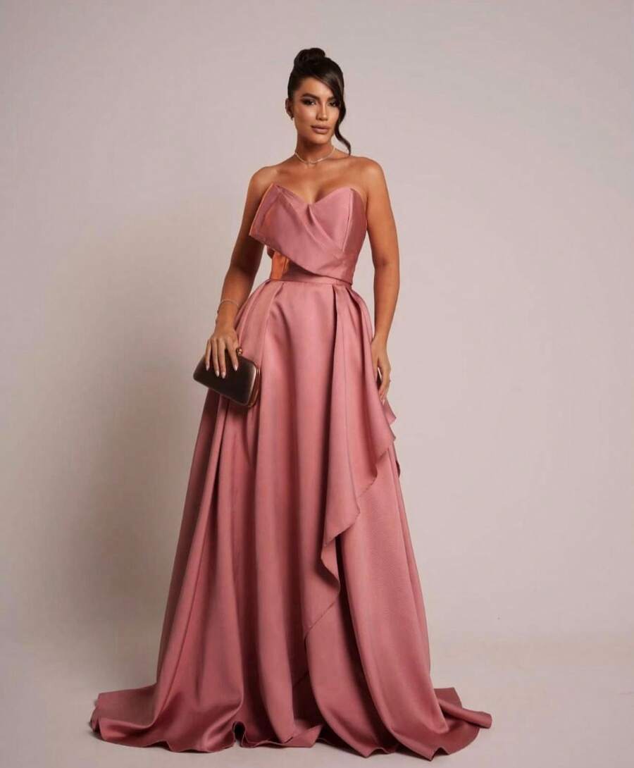 PRINCESS STRAP-OFF PARTY DRESS. Elegant Conservative / Modest PET Appliques - Rusty Rose - View 1
