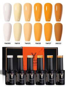 YOKEFELLOW 6 Color Orange Gel Nail Polish, 10ml Spring Summer Pumpkin Orange Color Gel Nail Polish, Glossy&Long-Lasting, Soak Off With LED UV Curing For Salon-Quality Nail Art Manicure Salon DIY Home For Women &Girl Gift - 彩色 - 查看 10