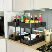 TAIMASI 2-Tier Under Sink Storage Organizer - 1pc Pull-Out Organizers With Slide Out Shelf And Metal Sliding Drawer For Kitchen, Bathroom, Pantry Cabinet, And Closet Organization - Space-Saving Solution For Maximizing Storage Capacity - Black - View 7