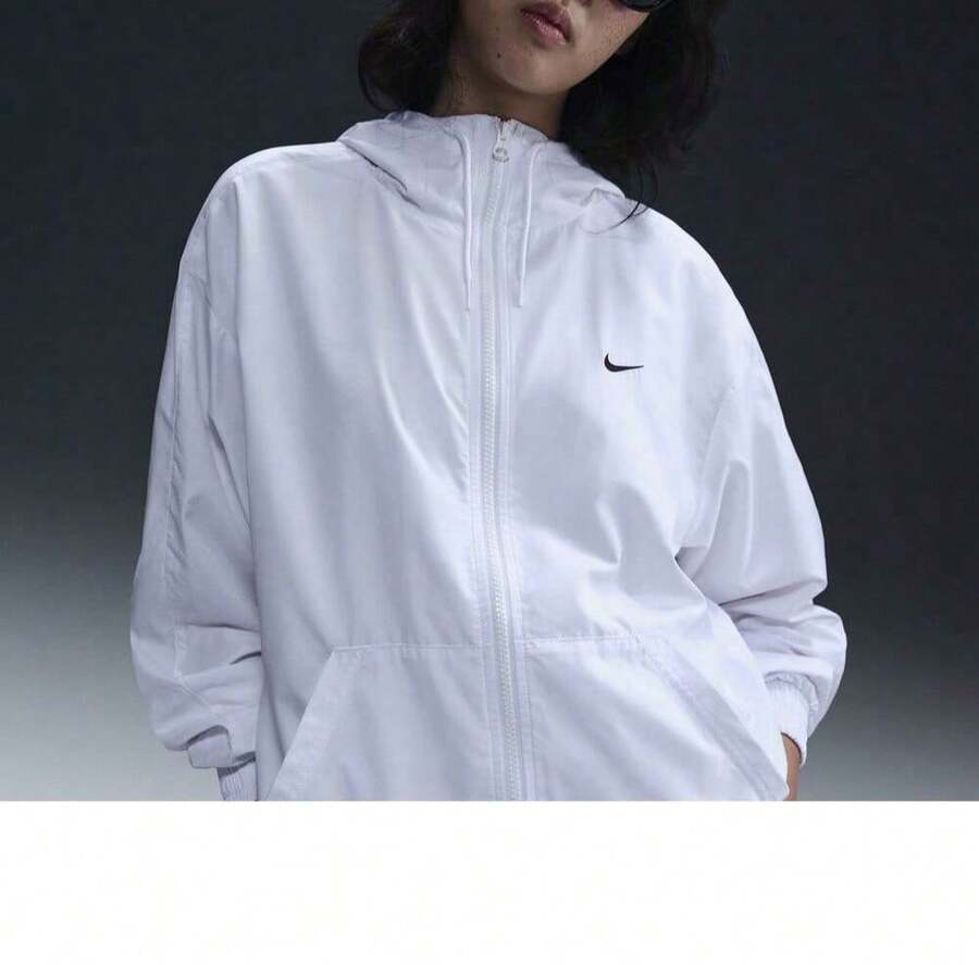 Nike Women's NSW ESSNTL UV WVN JKT HD Woven Hooded Jacket FV6299-100 - White - View 1