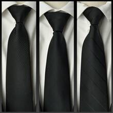 3 Peças/Conjunto Gravata Formal Preta com Listras Diagonais e Zíper, Conjunto de Gravatas para Negócios