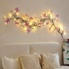 1pack 1.3m/51.18inch 30 LED Charming Willow Vine Branch Lights With Blue And Purple Butterfly USB Powered For Home Table Wall Holiday Indoor Party Wedding Patio Living Room Decoration