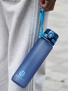 1pc 1000ml/750ml Outdoor Large Capacity Sports Water Bottle, 32oz/26oz, Direct Drinking Mouth Design, Handle Strap, Printed Logo, Plastic Portable Leak-Proof Screw Cap, Suitable For Hiking, Running, Cycling