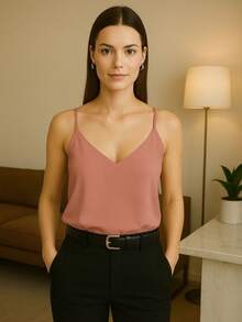 Women's Tank Top With Adjustable Straps Basic Crepe Strappy Top - Rosa Oxidada - Ver 1