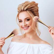 Boao 2 Pcs Large Fluffy Makeup Brushes Soft Bronzer Powder Brush Coverage Loose Blending Buffing Nail Foundation(Gold) - Rose Gold - View 5