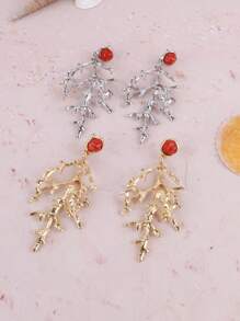 2pcs Coral Shape Earrings, Luxury Niche Coral Stud Earrings, Beach Style Fashion Personalized Jewelry Accessories, Summer Wear For Women