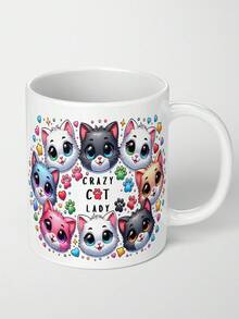 1 xícara de café de cerâmica de 11 oz - lavável apenas à mão, sem bisfenol A, isolada, reutilizável, xícara de café com estampa de gato fofo, adequada para vários usos - presente perfeito para entusiastas de gatos no Natal, Ação de Graças, Dia dos Namorados, Dia dos Pais e Dia das Mães