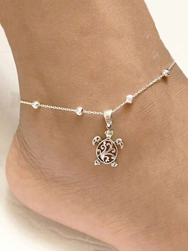 1 pezzo Cavigliera in lega di zinco a forma di tartaruga e cuore con simbolo dell'infinito, accessorio di moda da spiaggia per le donne