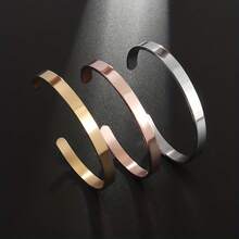 Simple And Exquisite Cuff High Polished Men's And Women's Stainless Steel Bracelet Casual Jewelry - 銀色 - 查看 2