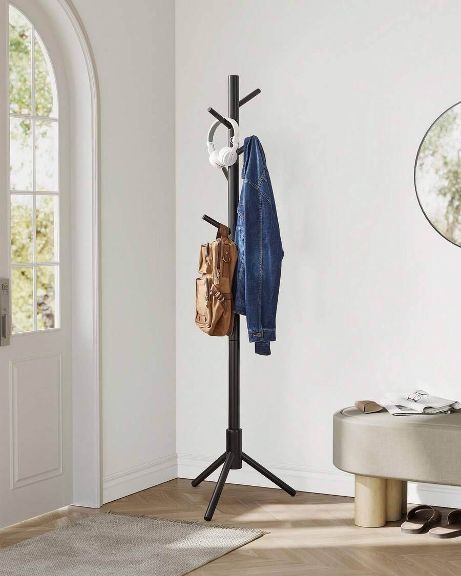 Attaccapanni da Terra, Appendiabiti in Legno a Forma di Albero, 8 Ganci, 3 Altezze, per Vestiti Cappelli Borse, Ingresso Camera da Letto Ufficio, Nero, Regalo Natale - nero - Visualizzare 1