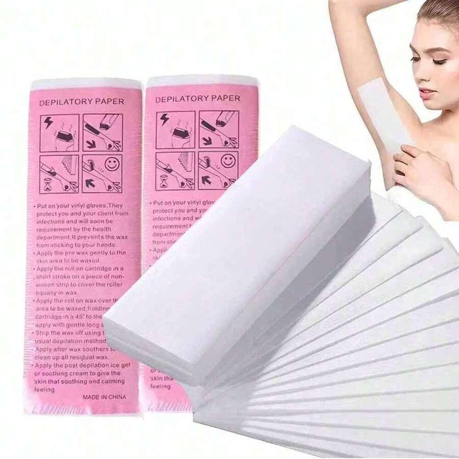 50/100 片一次性脱毛蜡纸 - 适用于面部、眉毛、腿部、身体和比基尼部位的无痛脱毛！ - 白色 - 查看 1