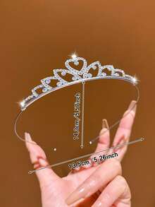 1pc Silver Heart Crown Headband, Simple Birthday Hair Accessory Suitable For Daily Use - Silver - View 3