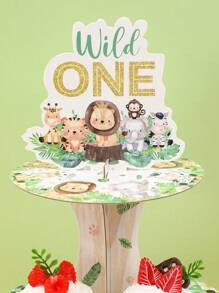 1Set 3 Tiers Jungle Animal Cupcake Cake Stand,Wild One Theme Birthday Party Decoration,Cardboard Cupcake Stand Holder,Cupcake Tower Dessert Holder,1st Birthday Party BabyShower Party Display Supplies,Table Decor Cake Decor