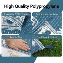 Famibay Outdoor Rug Waterproof Plastic Straw Garden Rugs Reversible Outdoor Rug 120 X 180 Cm Patio Carpet UV Resistant Portable Indoor Area Rug For RV Balcony Picnic Grey - Blue - View 6