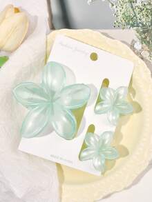 3 件闪亮透明蓝色闪亮鸡蛋花发夹，刘海配饰，海滩度假风格，春夏爪夹发夹发夹发夹发夹发夹发夹，休闲 - 透明青色 - 查看 4