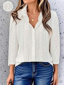 欧美风女装纯色优雅衬衫领长袖开衫衬衫