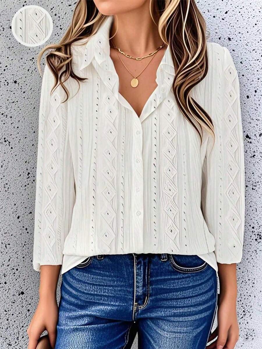 欧美风女装纯色优雅衬衫领长袖开衫衬衫