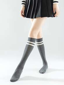 1双女士条纹加厚过膝袜，秋冬季流行款式，Y2K风格，舒适保暖 - 彩色 - 查看 4