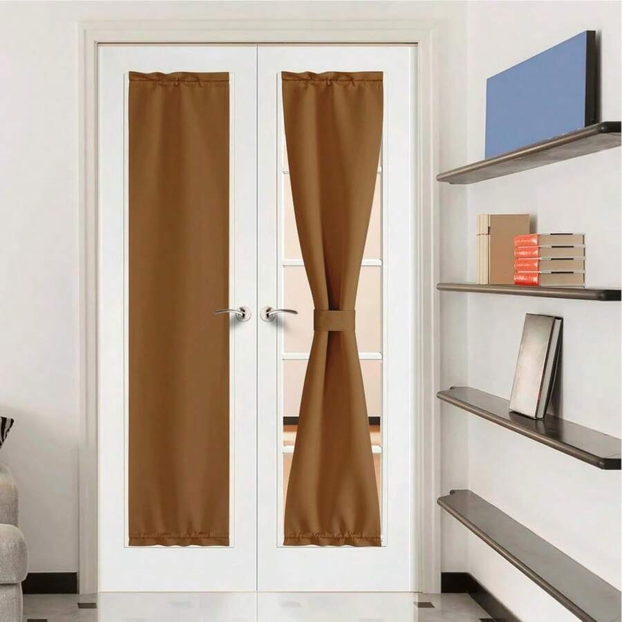 Local Warehouse- Door Curtain Panel, Grey French Door Curtains Blackout Thermal Insulated Curtain Sidelight Privacy For Window/Living Room/Doorways/Classroom (25W By 72L Inches, 1 Panel) - Gold Brown - 查看 1