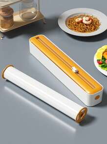 1 pieza Dispensador de película de envoltura de cocina 2 en 1, con cortador, dispensador de envoltura de plástico con cortador deslizante, cortador de película de envoltura con ventosa recargable, dispensador de envoltura de cocina, soporte de corte de bolsa fresca, dispensador de envoltura multiusos con cortador