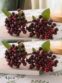 2/4pcs Artificial Berry Stem Fruit Pseudoplastic Berry Plant Holly Fruit Artificial Berry Stem Flower Spray Berry, Lifelike Green Berry With Stem Valentine's Day Simulation Flower, Used For Holly Christmas Holiday And Home Decoration DIY Berry Tree Trunk Home Kitchen Party Centerpiece Decoration Garland Decoration, Artificial Flower Plastic Back To School Room Decor School Supplies