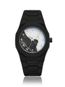 1 pieza Reloj de pulsera de cuarzo clásico y creativo para hombre, de estilo casual de negocios en azul, negro y rosa, con diseño de números arábigos y dibujos animados, adecuado para la oficina, deportes, cumpleaños, regalo para días festivos