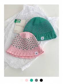 1 件粉色宽边草帽，女士夏季沙滩帽，户外防紫外线透气镂空编织渔夫帽，宽边遮阳帽，百搭渔夫帽，黑色针织帽， - 草編漁夫帽 - 查看 9