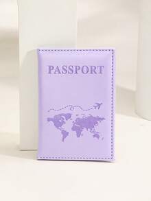 1 件哑光护照套，带字母印花和固定边缘设计，适用于国际旅行护照夹护照套护照钱包护照包假期旅行飞行返校轻便 - 紫色 - 查看 1