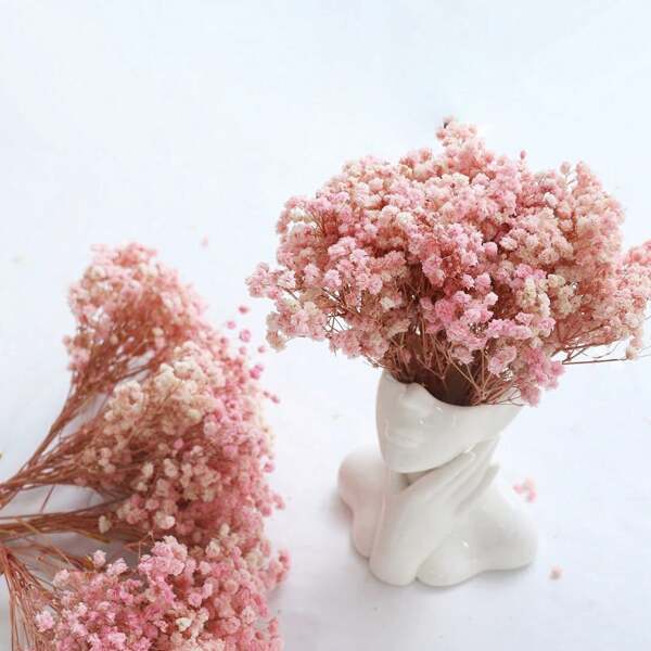 Set da 75 pezzi Gypsophila (5 mazzi, 15 cm) di colore rosa sempre verde, adatto per composizioni in vaso, foto, matrimonio, Natale, San Valentino, DIY, scatole regalo, decorazione di cartoline, spille, collane, candele, festa di nascità, decorazione in stile rustico, steli pieghevoli