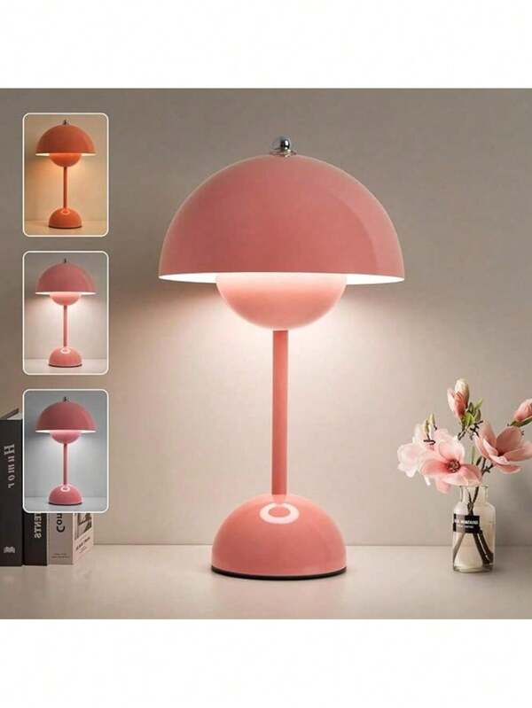 Pilz-Tischlampe, tragbare Nachttischlampe mit dreifarbigem Temperatur-Touch-Schalter, geeignet für Schlafzimmer, Wohnzimmer, Bar, Café (Pink)
