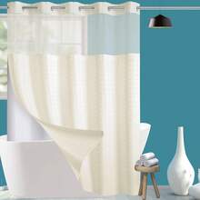 Wide Hotel Fabric Shower Curtain With Snap In Liner 108" X 74" For Bathroom Machine Washable Waterproof Repellent Shower Curtain (White 108" (W) X 74"(H)) - 格紋米色 - 查看 1