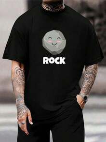 Camiseta gráfica de roca linda, camiseta Kawaii con cara de piedra - Diseño divertido y único, algodón suave, cuello redondo, regalo perfecto para geólogos y aficionados a las rocas! - Negro - Ver 1
