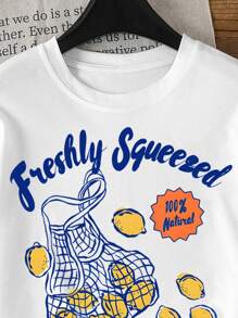 Camiseta casual holgada de manga corta con cuello redondo y estampado de frutas para mujeres en verano