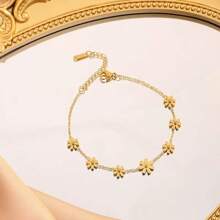 1 Set Stainless Steel Daisy Flower Necklace, Anklet And Earrings, Sweet And Fresh Jewelry Set Suitable For Women's Daily Commute Or Party Occasions, Also Great As Gift For Friends