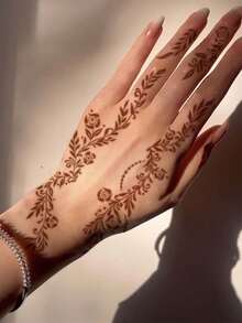 1-2张纹身贴纸，赠送花朵海娜图案临时纹身贴纸，防水防汗PVC材质，一次性逼真纹身贴纸，适合时尚爱好者日常使用。 - 棕色 - 查看 3