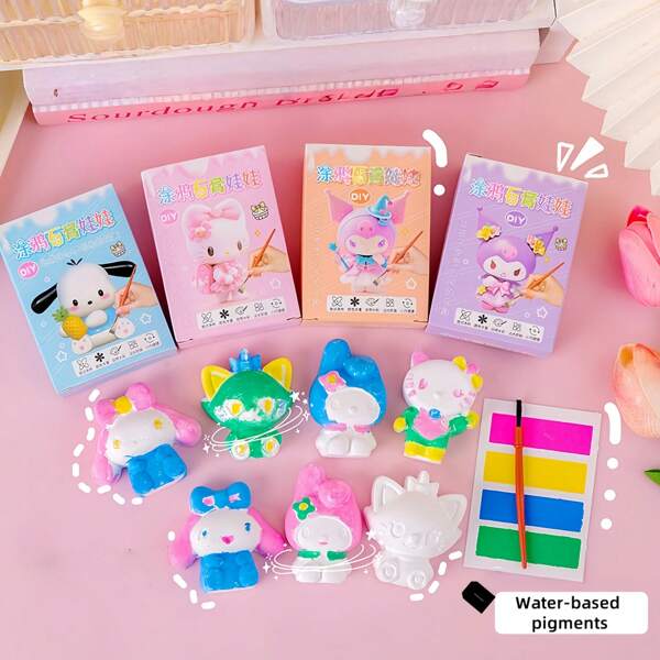 Sanrio 1pc Set (Includes 1 Plaster Doll, 1 Coloring Pen, 2 Color Cards) Cute Cartoon Style DIY Plaster Doll Set, Based On Sanrio Characters, Includes Plaster Doll, Watercolor Paints, Brushes, Allows Hands-On Crafting Away From Electronics, Suitable For Cultivating Focus, Imagination And Creativity. Back To School, Teacher Rewards, Student Gifts, Christmas, Valentine's Day, Father's Day, Mother's Day, Teacher's Day, Halloween, Easter, National Day, Children's Day, Girl's Day, Birthday Gifts