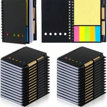 Carnet de notes en spirale unisexe, 70 pages, 1 stylo (couleur aléatoire), avec porte-stylo intégré, mini carnet à couverture rigide avec étiquettes d'index de couleur, convient pour le travail, la prise de notes et les fournitures scolaires, rentrée des classes