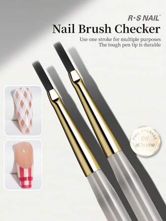 RS NAIL RSNAIL 美甲方格纹扁平矩形刷，适用于格子、网格图案和光滑的指甲胶涂抹，可勾勒轮廓、绘制条纹，操作简便，材质耐用，DIY 美甲工具，适合初学者和美甲沙龙使用。