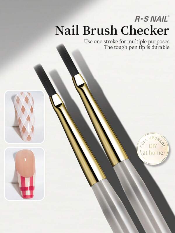 RS NAIL RSNAIL Nail Art Checkered Brush Flat Rectangle Brush For Plaid, Grid Designs & Smooth Nail Glue Application,Outline, Striping Nail Drawing Pen,Easy To Operate,Durable Material Manicure Brush DIY Tool Suitable For Beginners And Nail Salon