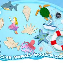 10 Pieces Unfinished Wooden Ocean Animal Cut-Outs For Summer Wooden Ocean Decorative Paintings, 10 Styles Of Blank Beach Octopus Mermaid Sea Turtle Animal Life Cut-Outs For DIY Craft Hanging Home Decor