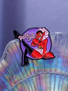 1PC Cute Red Little Monster Cartoon Badge, Devil Personalized, Funny Letter Character, Small Gift Brooch - Burgundy - View 2